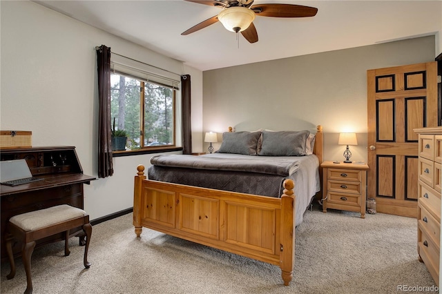 234 Bailey Dr, Bailey, CO 80421 - bedroom featuring light carpet and ceiling fan