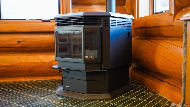 room details featuring a wood stove
