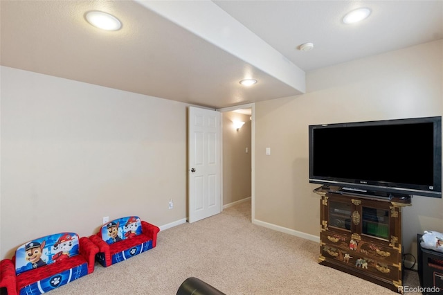 playroom with light colored carpet