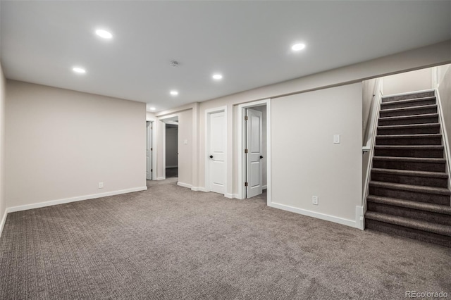 basement with carpet flooring