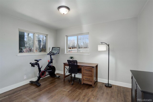 office space with dark hardwood / wood-style floors