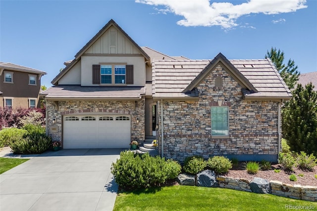 10590 Soulmark Way, Highlands Ranch, CO 80126 - craftsman inspired home featuring concrete driveway, stone siding, an attached garage, and stucco siding