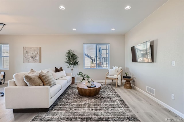 living room featuring light wood-type flooring