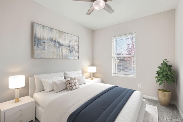 bedroom featuring carpet and ceiling fan