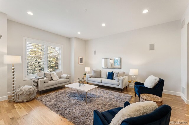 living room featuring light wood-type flooring