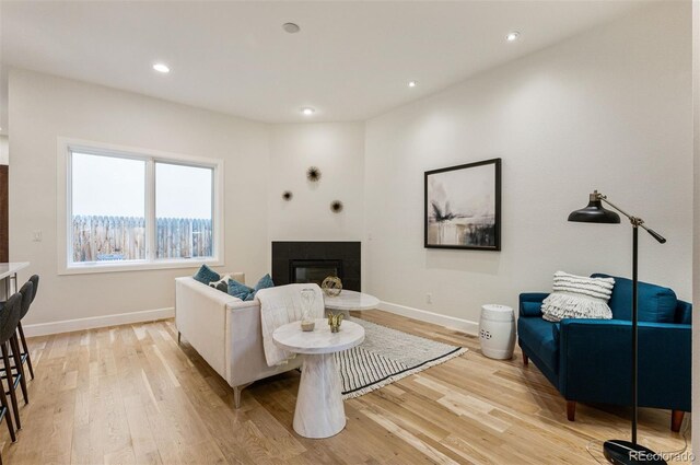 living room with light hardwood / wood-style flooring