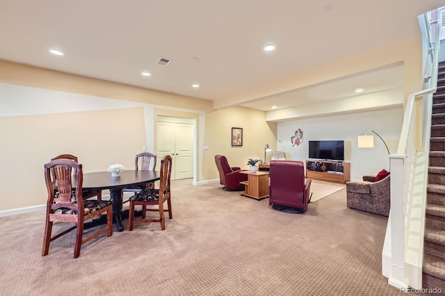 16459 W 86th Pl Unit B, Arvada, CO 80007 - dining area with carpet flooring, recessed lighting, baseboards, and stairs