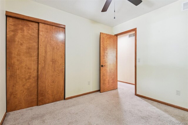 4720 S Grant St, Englewood, CO 80113 - unfurnished bedroom featuring a closet, light colored carpet, and ceiling fan