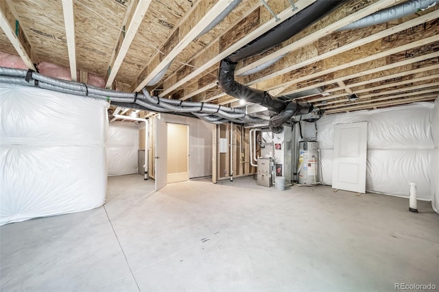 3879 N Shawnee St, Aurora, CO 80019 - unfinished basement featuring water heater and heating unit