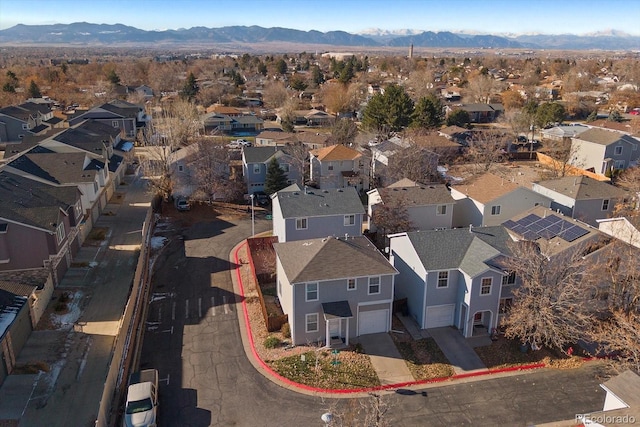 drone / aerial view with a mountain view