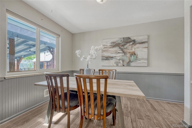 7541 Julian St, Westminster, CO 80030 - dining area featuring wood finished floors, a wainscoted wall, wooden walls, and baseboards