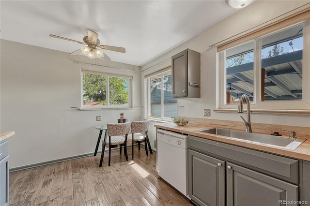 7541 Julian St, Westminster, CO 80030 - kitchen with white dishwasher, a sink, gray cabinets, and ceiling fan