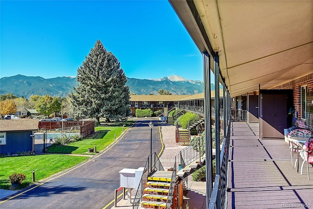 exterior space with a mountain view