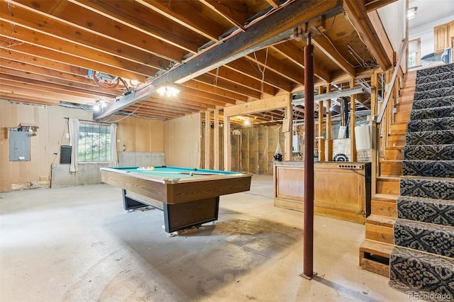 3909 County Road 72, Bailey, CO 80421 - rec room featuring electric panel, unfinished concrete flooring, and billiards