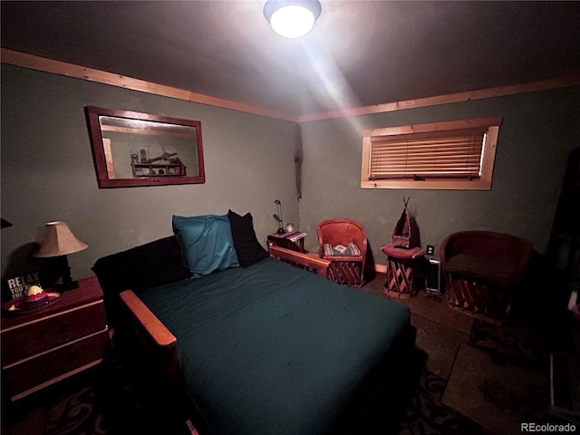 bedroom featuring lofted ceiling