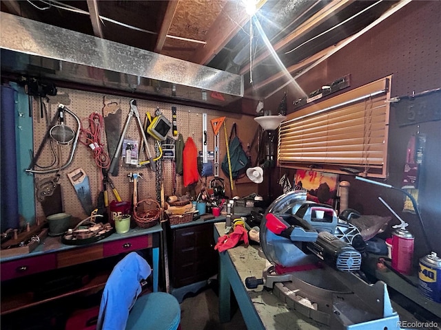 misc room with a workshop area
