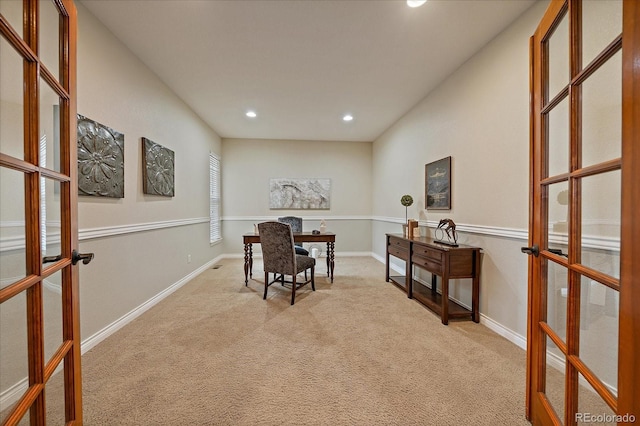 15258 W 75th Pl, Arvada, CO 80007 - office with french doors, carpet flooring, recessed lighting, and baseboards