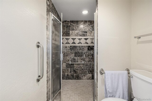 7250 Eastmoor Dr Unit 105, Denver, CO 80237 - full bathroom with toilet, a shower stall, and recessed lighting