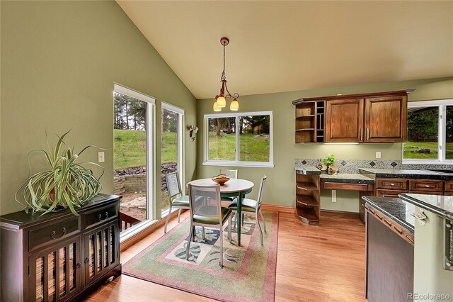 28065 Camel Heights Cir, Evergreen, CO 80439 - dining room with light wood finished floors and lofted ceiling