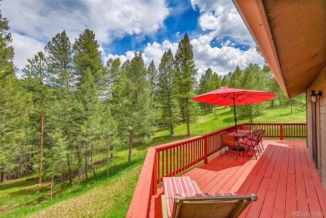 28065 Camel Heights Cir, Evergreen, CO 80439 - deck featuring a lawn
