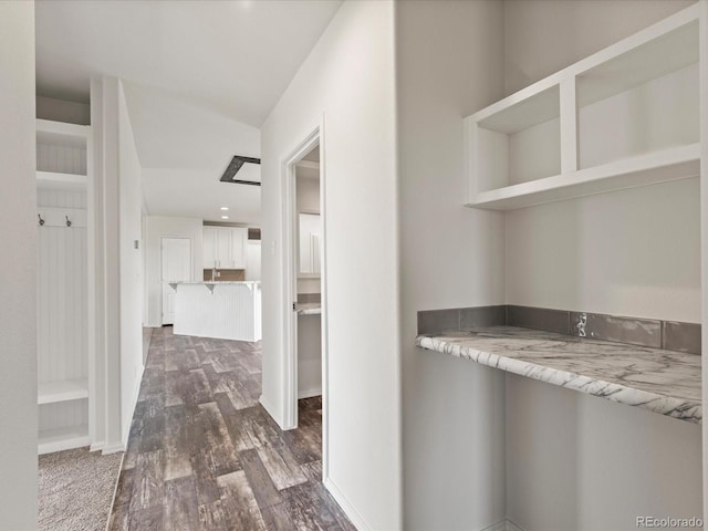 corridor with dark wood-type flooring