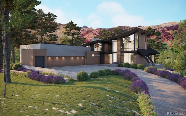 7935 Dante Dr, Littleton, CO 80125 - contemporary house featuring a front yard and a mountain view