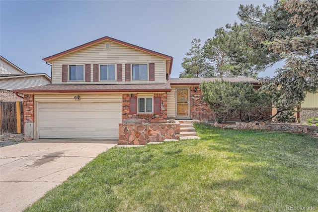 1824 S Granby St, Aurora, CO 80012 - tri-level home with driveway, a garage, and brick siding