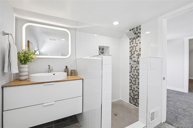 112 S Hooker St, Denver, CO 80219 - bathroom featuring a walk in shower, vanity, and recessed lighting