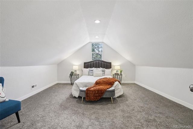 112 S Hooker St, Denver, CO 80219 - bedroom with vaulted ceiling, a textured ceiling, and carpet floors