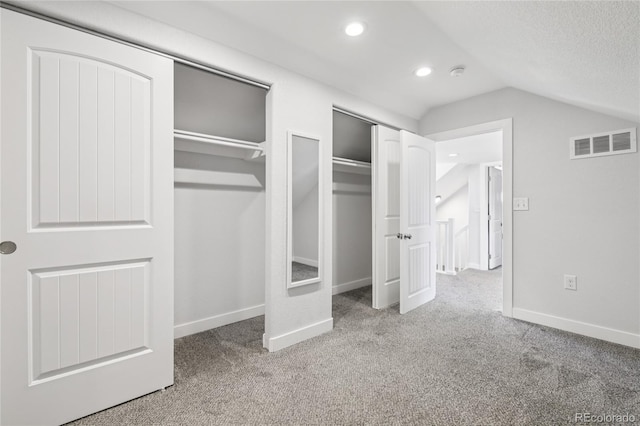 112 S Hooker St, Denver, CO 80219 - unfurnished bedroom with lofted ceiling, carpet floors, multiple closets, and recessed lighting