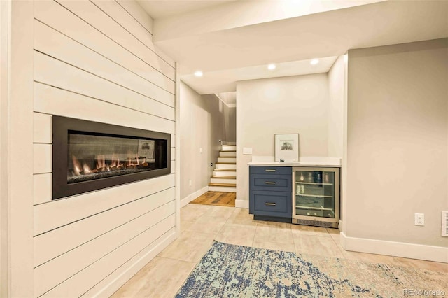 700 Cheyenne St, Golden, CO 80401 - hall with beverage cooler, recessed lighting, light tile patterned floors, visible vents, and stairway