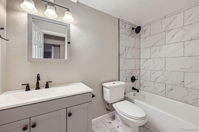 15047 E Louisiana Dr Unit A, Aurora, CO 80012 - full bathroom featuring vanity, marble look tile flooring, bathtub / shower combination, and a textured wall