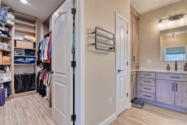 bathroom featuring hardwood / wood-style flooring and vanity