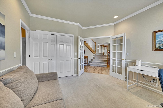 14878 E Aberdeen Ave, Centennial, CO 80016 - carpeted office space featuring french doors, crown molding, and arched walkways