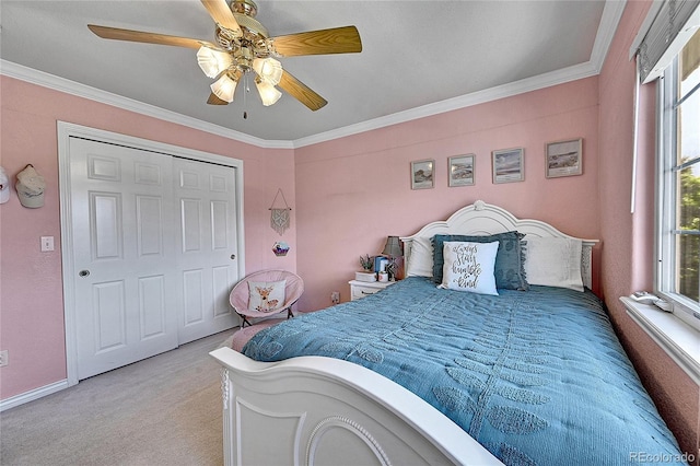 14878 E Aberdeen Ave, Centennial, CO 80016 - bedroom featuring light carpet, ornamental molding, a ceiling fan, and baseboards