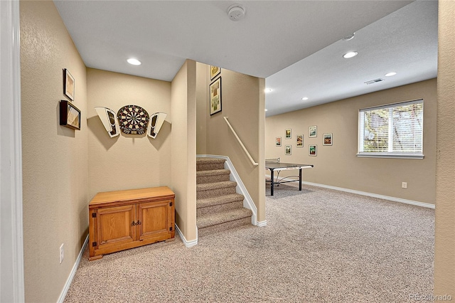 14878 E Aberdeen Ave, Centennial, CO 80016 - staircase featuring carpet, recessed lighting, and baseboards