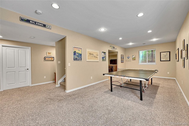 14878 E Aberdeen Ave, Centennial, CO 80016 - recreation room with light carpet, recessed lighting, and baseboards