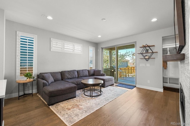 4535 W 50th Ave, Denver, CO 80212 - living room featuring baseboards, hardwood / wood-style floors, and recessed lighting