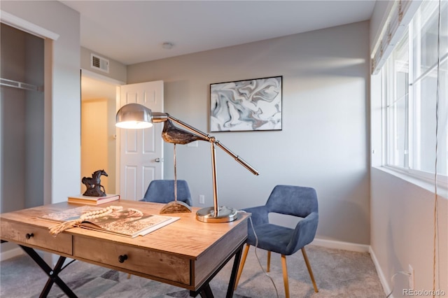 office area featuring carpet flooring