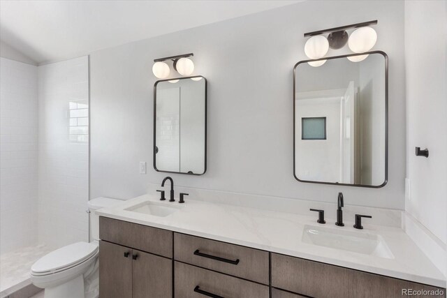 126 Chase St, Salida, CO 81201 - bathroom featuring toilet, double vanity, and a tile shower