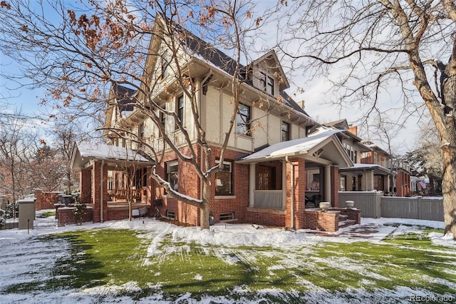 view of snow covered property