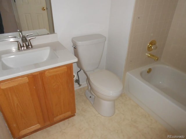 full bathroom featuring vanity, toilet, and  shower combination