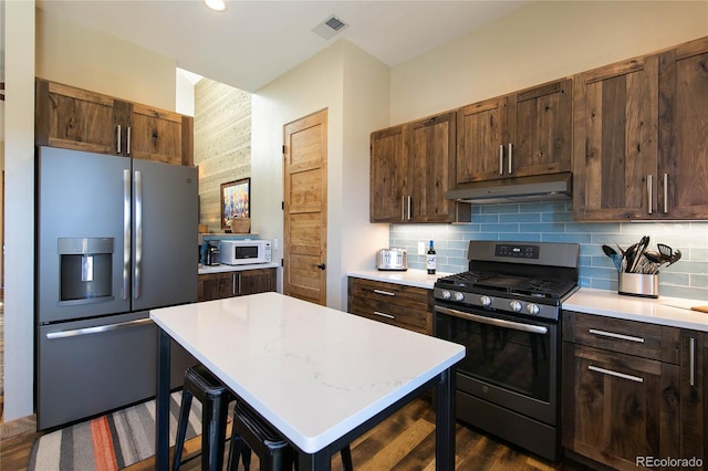 467 E Arkansas St, Buena Vista, CO 81211 - kitchen featuring stainless steel appliances, under cabinet range hood, light countertops, and tasteful backsplash