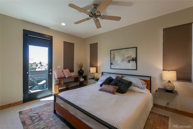 467 E Arkansas St, Buena Vista, CO 81211 - carpeted bedroom with baseboards, recessed lighting, a ceiling fan, and access to outside