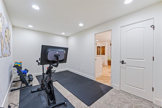 workout room with light carpet