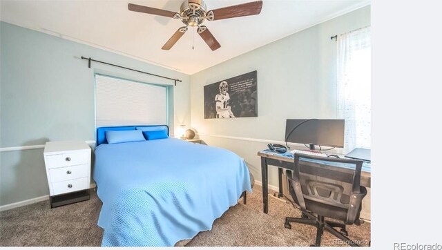 1470 S Quebec Way Unit 8, Denver, CO 80231 - bedroom with carpet, baseboards, an office area, and ceiling fan