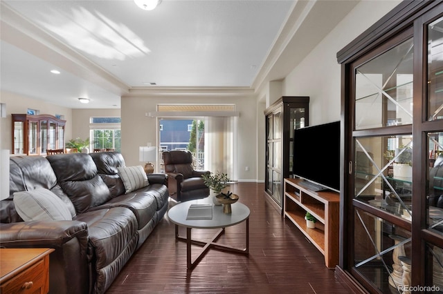 4875 S Catawba St, Aurora, CO 80016 - living area with dark wood-style flooring and recessed lighting