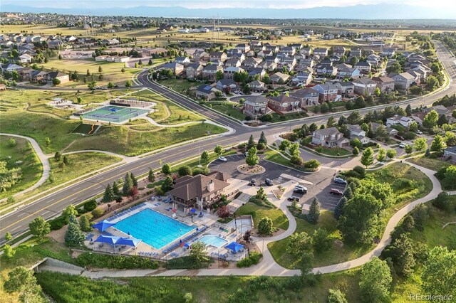 4875 S Catawba St, Aurora, CO 80016 - aerial view of property's location featuring a pool and nearby suburban area