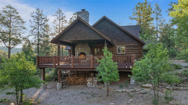 view of front of house with a wooden deck