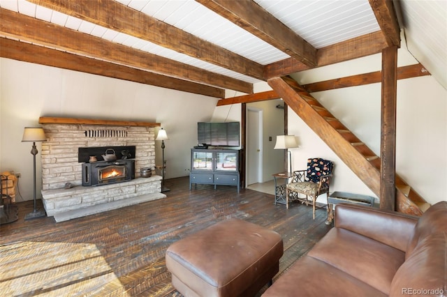 413 W Lake Dr, Divide, CO 80814 - living area with hardwood / wood-style floors, stairs, and a warm lit fireplace